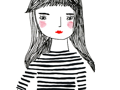 Sketchbook girl in stripes felt tips hand drawn illustration