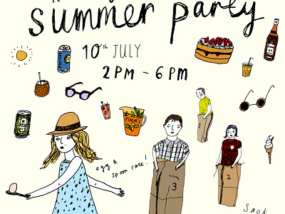 Summer party poster digital hand drawn illustration photoshop type