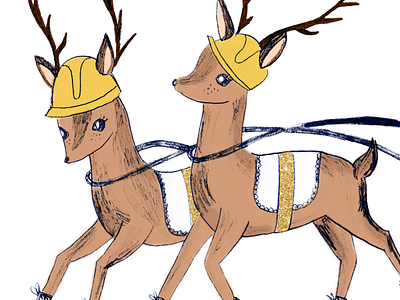 Helping reindeer digital hand drawn illustration pencil photoshop