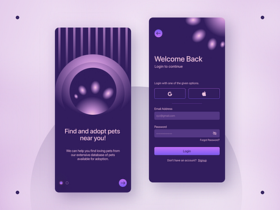 Pet Finder app darkmode figma mobile mobiledesign pet ui ux