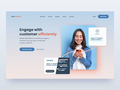 Hero Banner clean design figma gradient hero banner hero section landing page sms platform website design