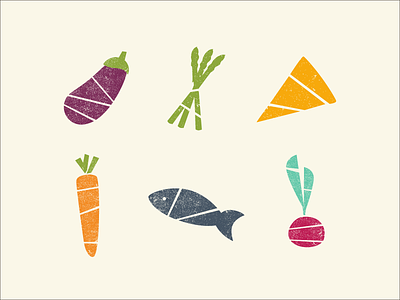 KptnCook food icons asparagus carrot cheese eggplant fish food illustration kptncook radish vector vegetables veggies