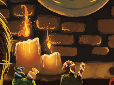 Happy New Year & Merry Christmas! christmas fireplace illustration mysmaxom new postcard tree year