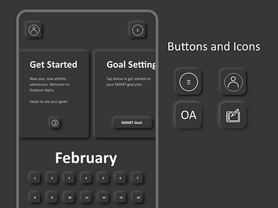 OA Mobile App Soft Button Design dark mode exercise mobile design outdoor alpha scheduler soft button soft design workout app
