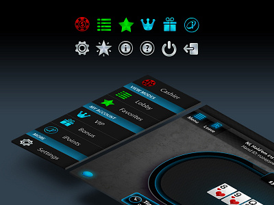 Poker for iPhone - side navigation gambling gaming holdem icons iphone mobile navigation poker ui ux