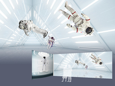 Space Week interior graphic design astronaut exhibition galaxy interior planet space stars