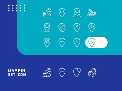 Set of upload map pin line icon design