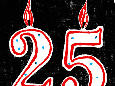 25th anniversary poster for '242 main' in burlington, vt illustration typography