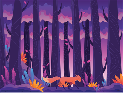 Lonely Fox 😿 color forest fox fox logo gradient illustration lifu purple