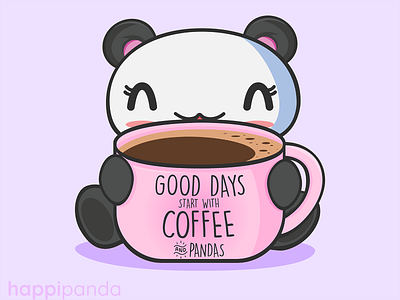 Good Days Start with Coffee & Pandas animals cute illustration illustrator vector