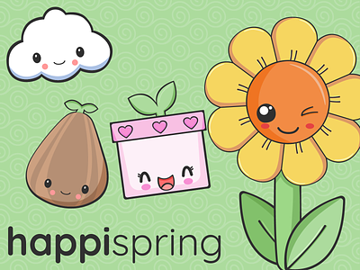 Happi Spring Kawaii Cute Characters characters cute flowers illustration illustrator plants vector