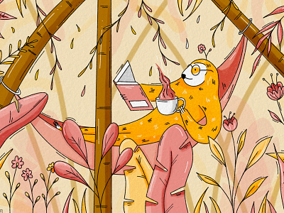 Lazy Sloth animal characterdesign comfort creative design drawing flowers illustration ipadpro pink procreate sloth yellow