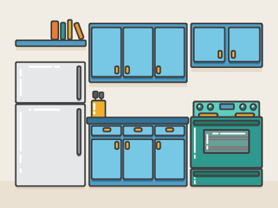 My kitchen flat illustration illustrator kitchen lines outline