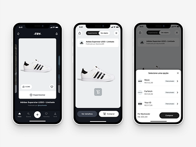 Try App: Home screen, 3D view and Buying options 3d ar interface mobile shoes sneakers ui ux virtual