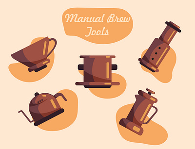 Manual Brew Tools barista cafe coffee coffee tools flat illustration illustration art manual brew vector