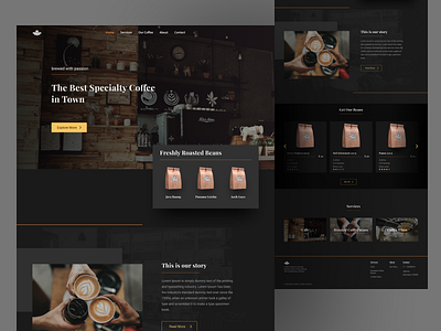 #Exploration 02 - Nosh Coffee Web Design cafe clean ui coffee dark dark theme dark ui design minimal ui uidesign uiux ux web web design webdesign website design