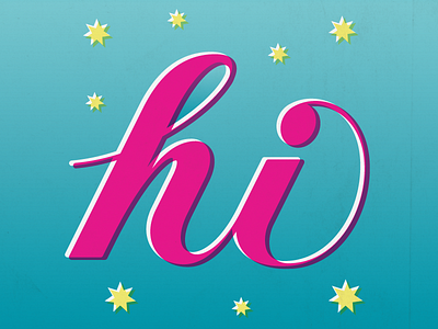 hi blue greeting hello hi illustration pink stars typography vector