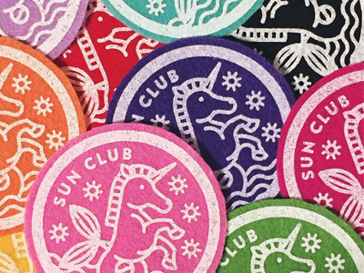 Sun Club Patches badge colorful felt illustration iron on patches screenprint sea horse seahorse sun club
