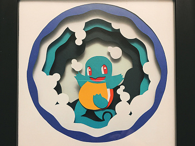 Squirtle craft illustration kirie kirigami layers paper art papercut papercutting pokemon shadowbox squirtle water