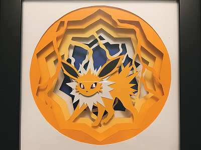 Jolteon craft illustration jolteon kirie kirigami layers lightning paper art papercut papercutting pokemon shadowbox