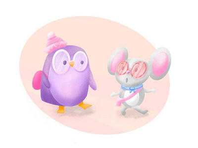 Penguin and mouse illustration character design cute illustration mouse procreate