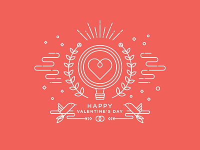 Happy Valentine's Day ballon bird heart icon laurel line art love romantic valentine