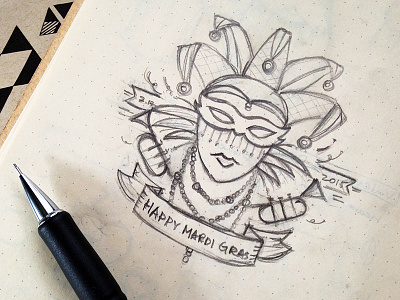 2015 Mardi Gras WIP beads festival illustration jester mardi gras mask music new orleans sketch trumpet