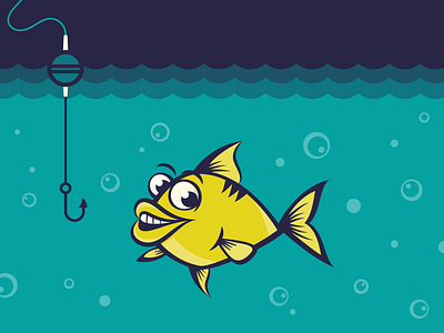 Happy Fishing aqua bubbles cartoon character fish fishing graphic design icon lake water