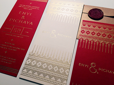 Enyi & Pichaya Wedding Invitation ampersand foil gold invitation invite line art pattern print thailand wedding wedding invitation