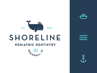 Shoreline Pediatric Dentistry Logo anchor brand dentist identity logo ocean origami sea shoreline wave whale