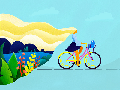 Spring art bicycle cat colors design drawing dribbble girl illustration procreate spring