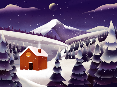 House in the Mountains animation art design drawing holidays illustration moon mountains procreate snowflake winter