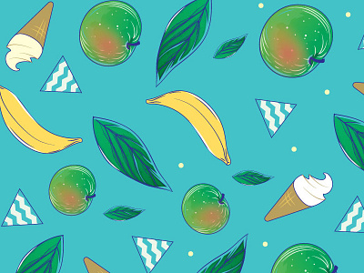 Apple Banana Ice cream apple banana illustrator leaf pattern vector