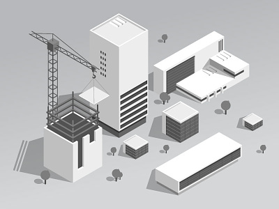 BW iso architecture building construction flat isometric