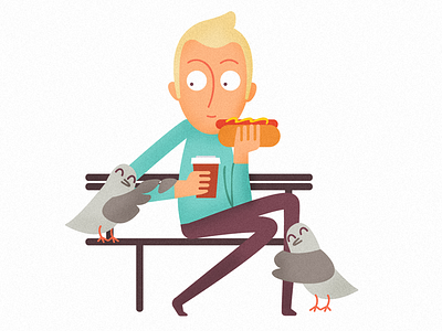 Lunch in the Park birds break coffee food fun hotdog lunch man park rest sticker