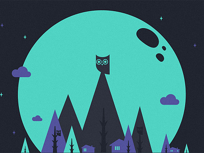 Whoo-Fooh flat forest illustrtation moon night owl