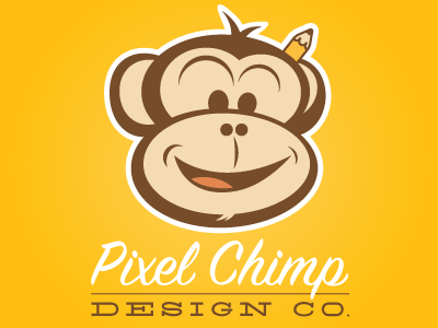 Pixel Chimp Design Company brown brush chimp design logo monkey pixel slab sparks yellow