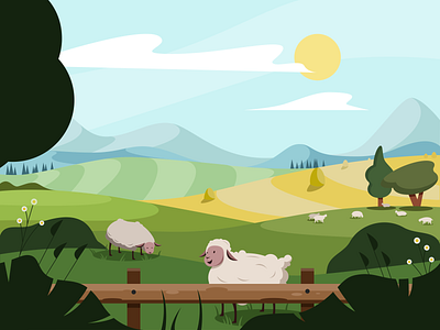 sheep branding color cute cute animals field flat grass illustration illustrator nature nature illustration sheep vector