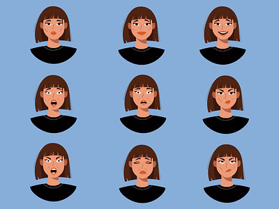 emotions icons character character design color cute emotion girl illustration illustration 2d illustrator people icons people illustration personage practice procreate smile vector