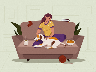 Living Room 2d artist 2d character 2d illustration animal character design cute dog girl home living room people personage puppy room simple stay home stayhome vector