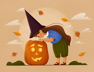 Where is a Halloween? 2d art autumn character design child children children book illustration color cute flat girl halloween illustration 2d mobile october personage procreate pumpkin texture wander witch