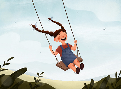 girl on a swing character cute girl illustration illustrator personage procreate