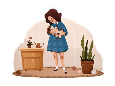 dog mom character children book illustration colors cute design digital art dog emotions furniture girl home illustration personage plants procreate puppy room sleep toys woman