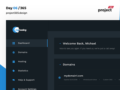 MyHosting - Host Dashboard | Day 06/365 - Project365 dashboard dashboard saturday design challenge domains host hosting minimal project365 servers sketch webhosting