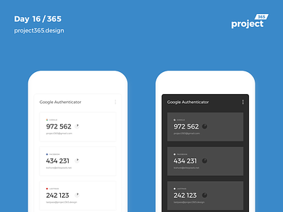 Google Authenticator Redesign | Day 16/365 - Project365 2fa 2factor design design challenge google google authenticator minimal project365 redesign google redesign tuesday sketch