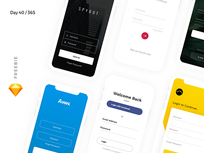 Login Screens iOS - Sketch Freebie | Day 40/365 - Project365 freebie freebie friday ios iphonex login minimal project365 signin sketch sketch freebie