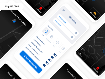 CrimeAlerts - Navigation App | Day 122/365 - Project365 challenge crime alerts daily ui design drive assist app mobile app navigation project365 realtime alerts safety app wireframe wireframe wednesday