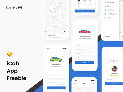 iCab - Cab Booking App UI Freebie | Day 124/365 - Project365
