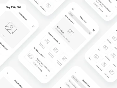 Organic Groceries App - Wireframe | Day 136/365 - Project365 challenge daily ui design ecommerce app groceries mobile app organic organic food project365 shopping wireframe wireframe wednesday
