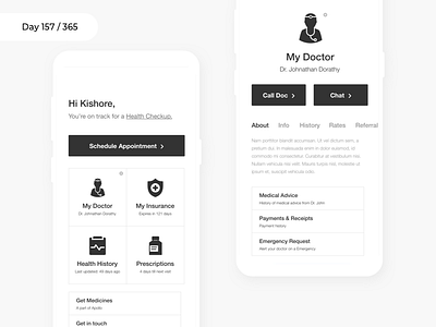 MyHealth - Doctor App - Wireframe | Day 157/365 - Project365 appointment app challenge daily ui design doctor health mobile app project365 wireframe wireframe wednesday